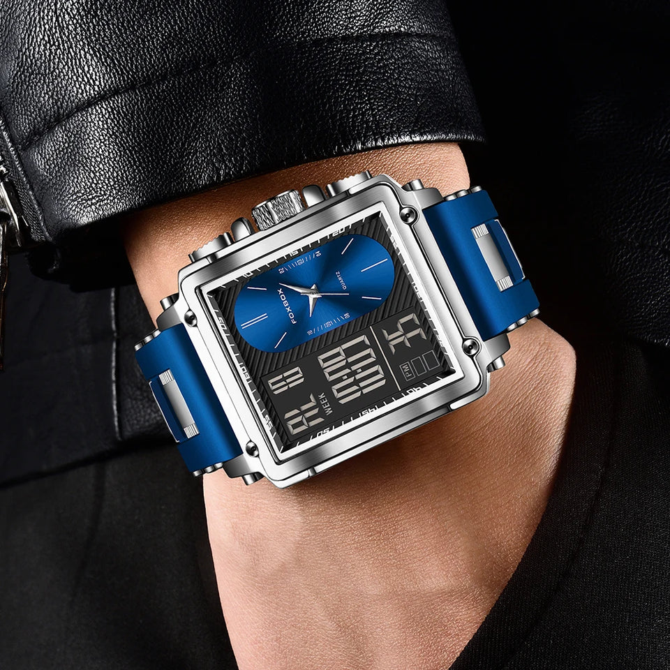 LIGE Fashion Square Digital Watch Men Casual Sports Waterproof Men's Quartz Wristwatch FOXBOX Top Brand Luxury Chronograph Watch