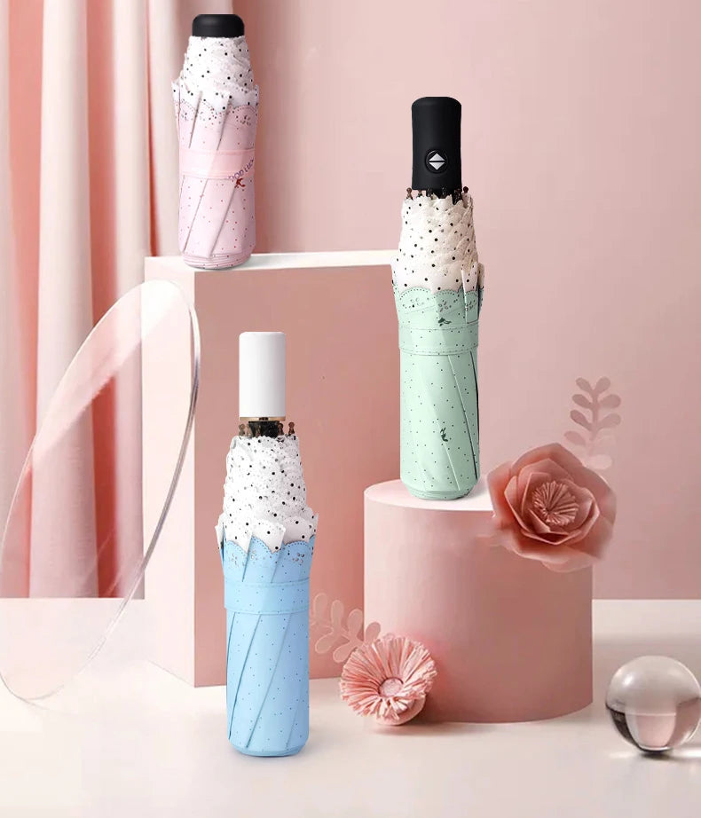 Women's Umbrella Lace Fashion Folding Umbrella Sunshade Umbrella Wind and Rain Resistance Travel Foldable Portable Student Gift