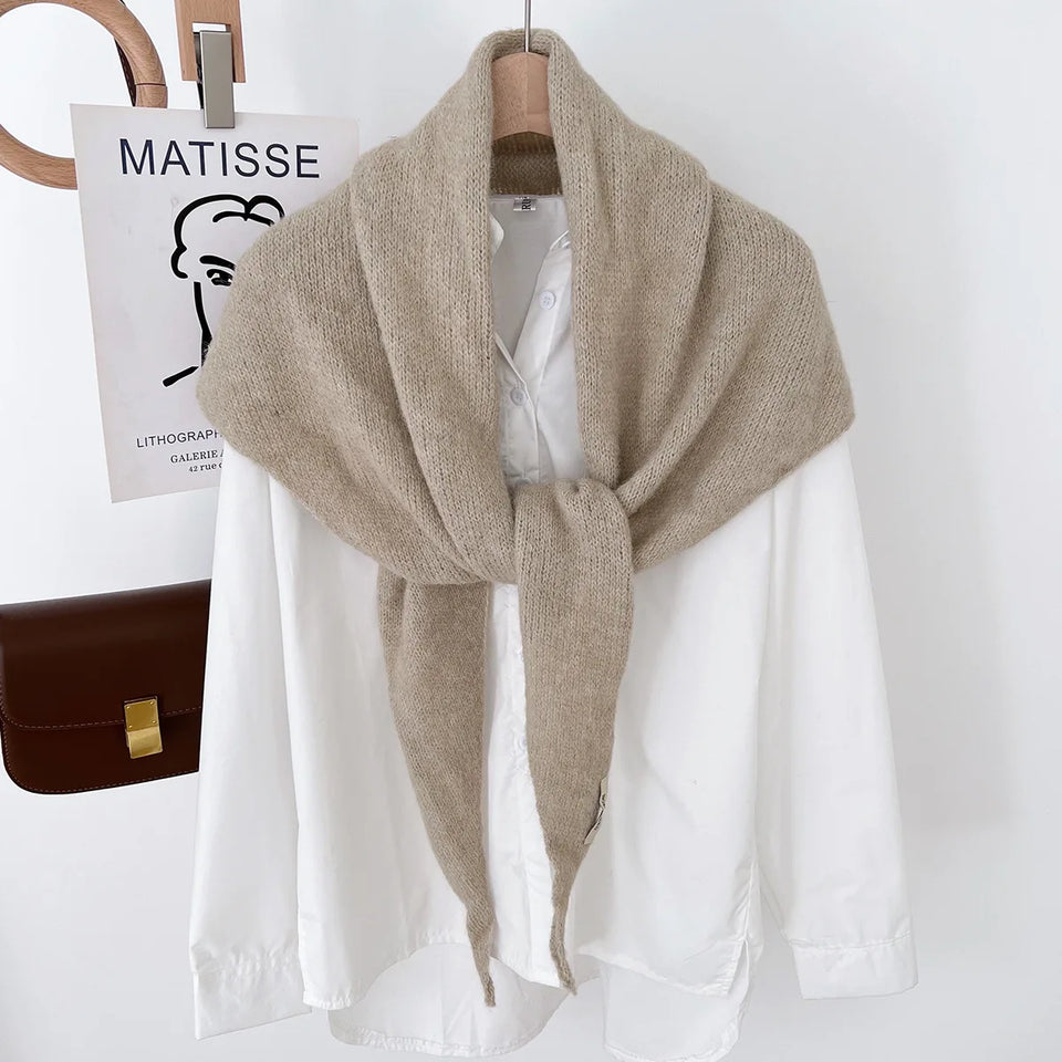 Korean Knitted Wool Triangle Scarf Solid Knitted Shawl Autumn Winter Scarf Women Neck Protection Neckerchief Triangle Scarf