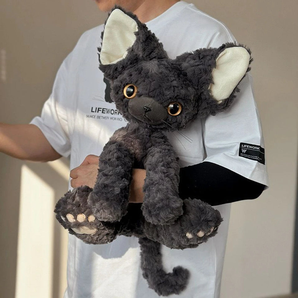 50CM Black German Cat Plush Toy Black And White Kawaii Small Curly Soft Accompany Doll To Send Children Birthday Christmas Gift