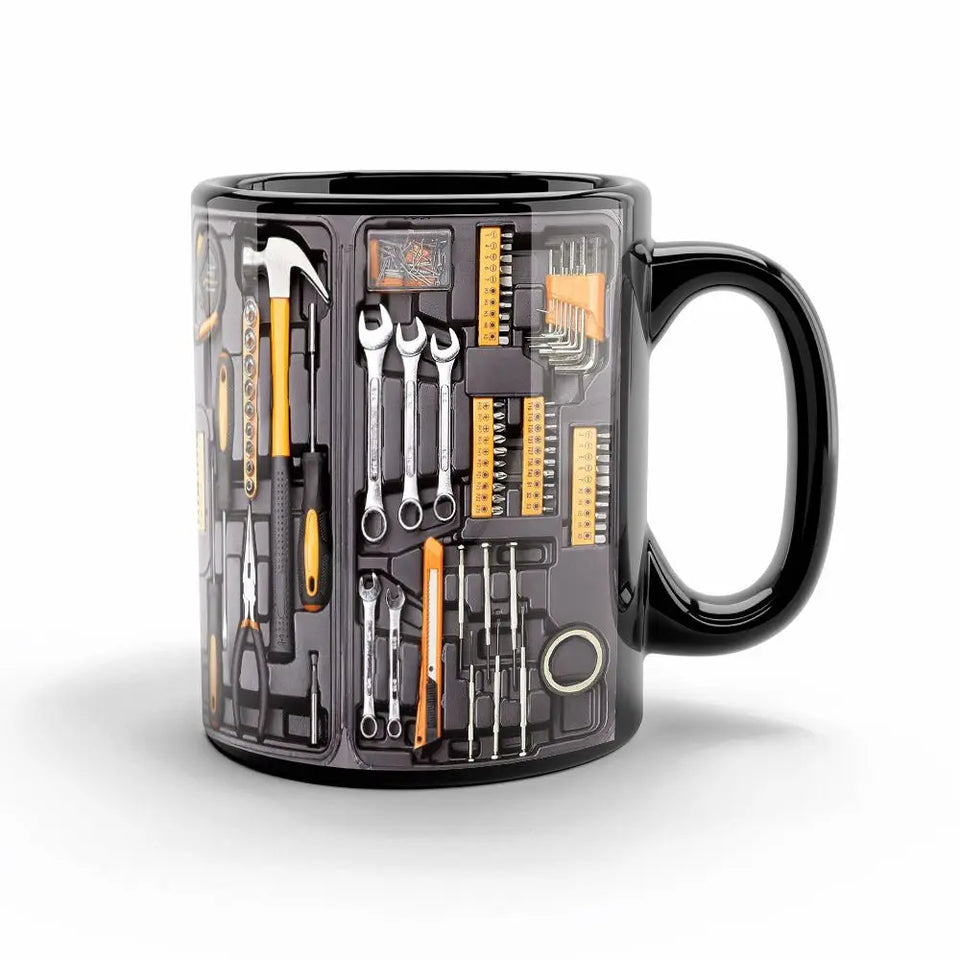 Funny 325ml Coffee Mug Ceramic Toolbox Design Mechanic Water Cup Sturdy Wrench Pattern Mechanic Mug Auto/Car Mechanic Gift