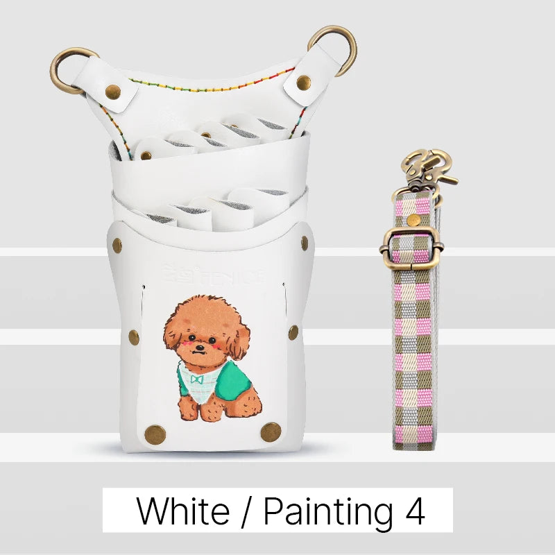Fenice scissors storage bag,hold 8 scissors, 8 paintings, 6 colors cowhide,waist bag, pet beautician, barber's special waist bag