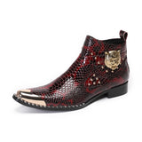 Punk Style Genuine Leather Men Ankle Boots Iron Black Slip On Men Dress Boots Italian Formal Fashion Men Chelsea Boots Pointy