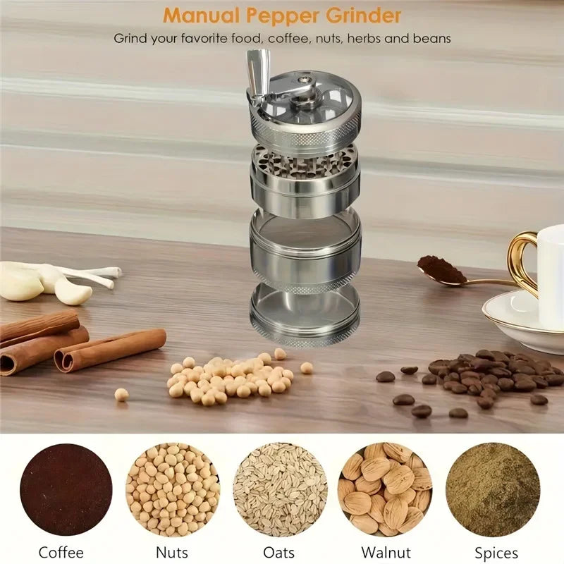 40mm Metal Grinder and Crusher: 4-Layer Hand Crank with Metal Handle - Suitable for Grinding Herbs, Spices, Cinnamon, Ginger