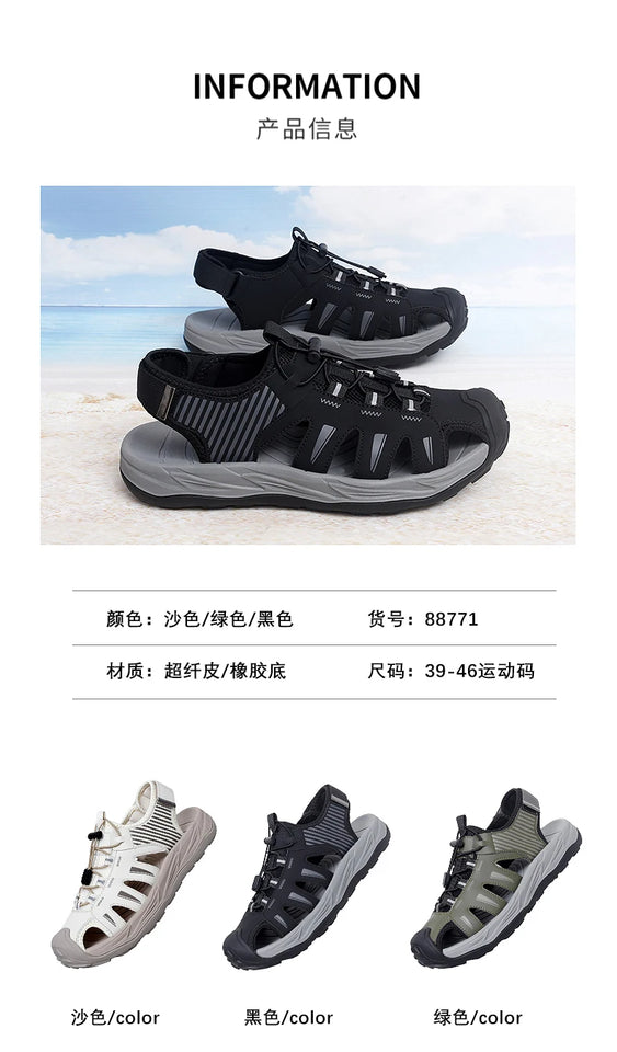 Summer Men's Sandals Beach Shoes Handmade Breathable Design Wading Casual Beach Shoes Lightweight Soft Bottom Outdoor Sandals