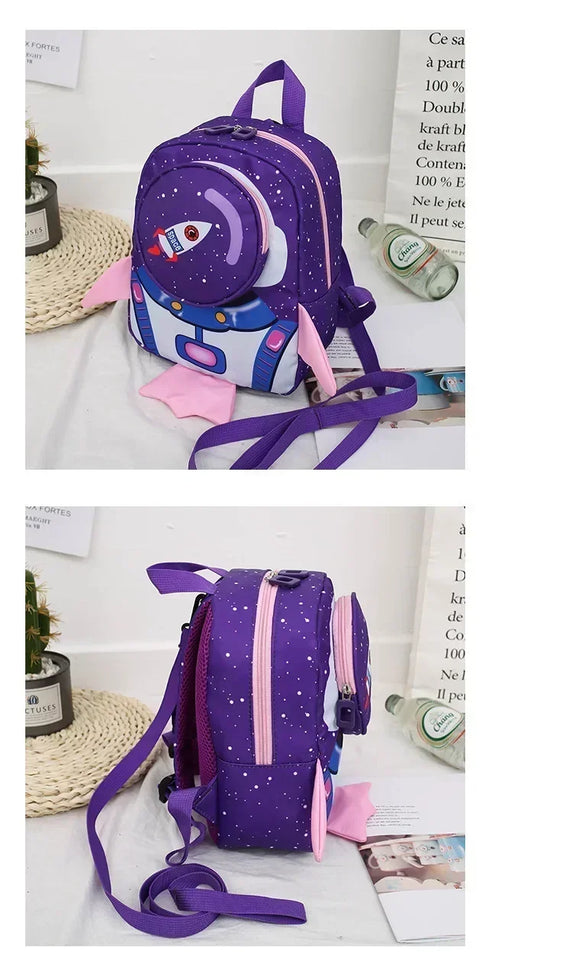 Childrens Anti Slip Backpack 1-3Years Old Space Rocket Towing Rope Kindergarten Backpack Childrens Early Education Bag New Model
