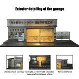 Diorama 1/64 Car Parking Lot with LED Lighting Japanese Commercial Building Model Scene Garage Display Model US