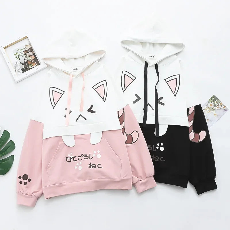 Harajuku Funny Women Hoodies 100% Cotton Winter Plus Fleece Cute Pink Anime Sweatshirt Teen Girl Kawaii Long Sleeve Y2K Hoodie