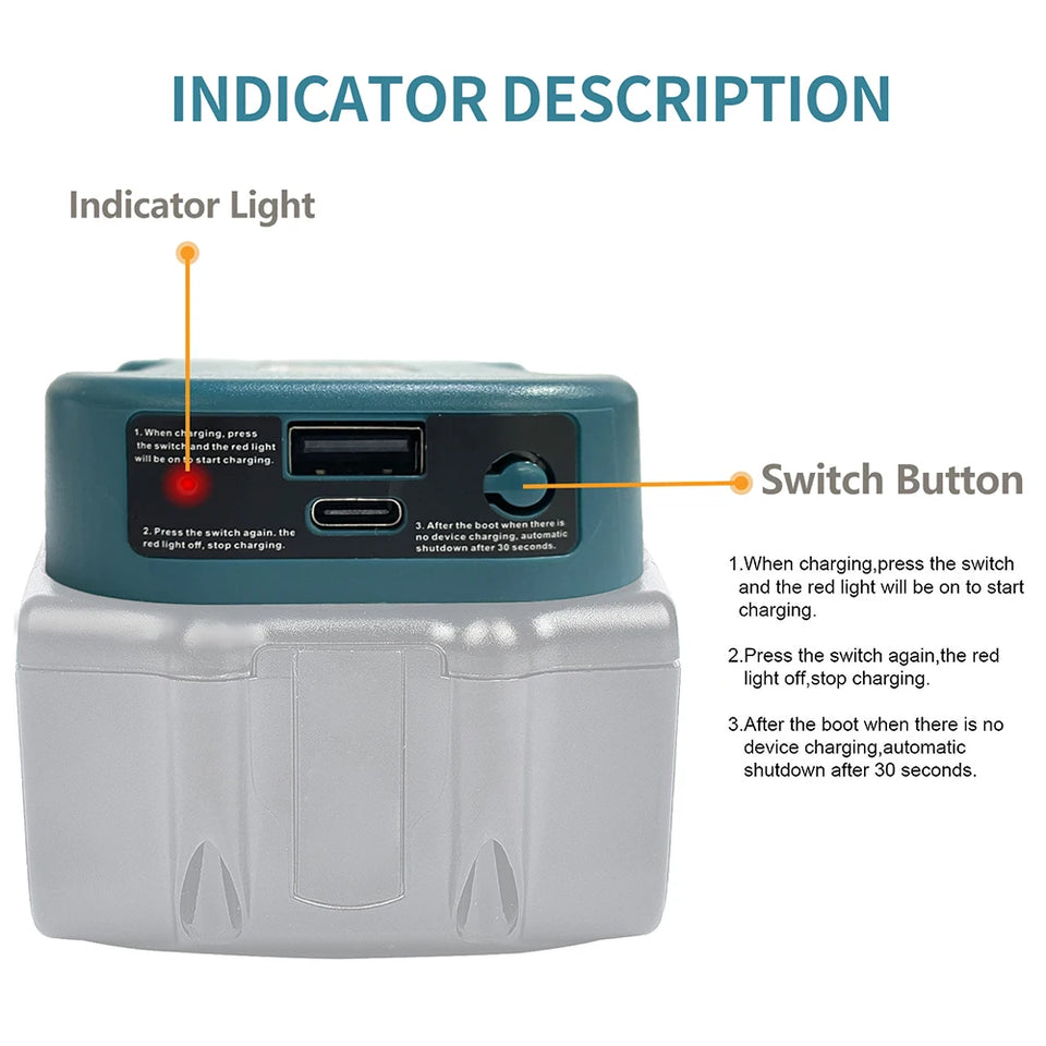 1pc For Makita 18V With USB With Type-C Battery Holder For Makita 18V Battery BL1840 BL1850 BL1860 Charger Adapter Fast Charging