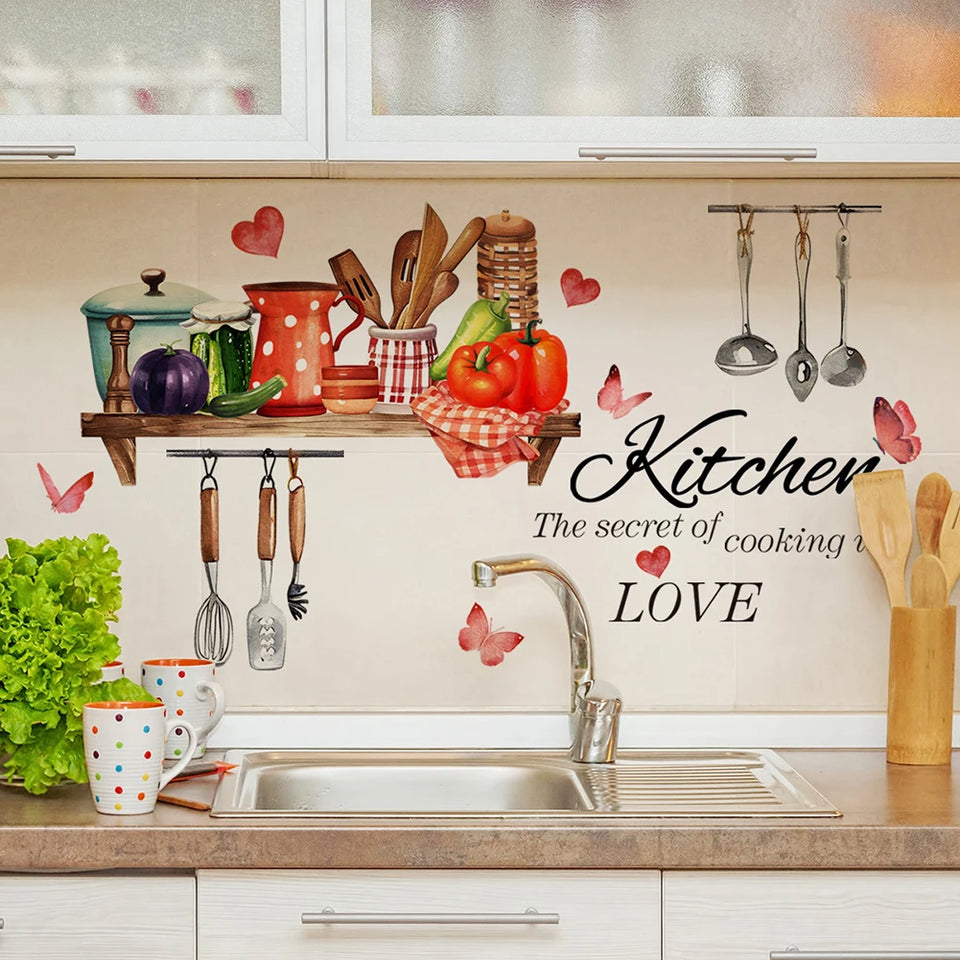 Restaurant Title Kitchen Wall Stickers Fun Design Cook Utensils Home Decoration Restaurant Description Features