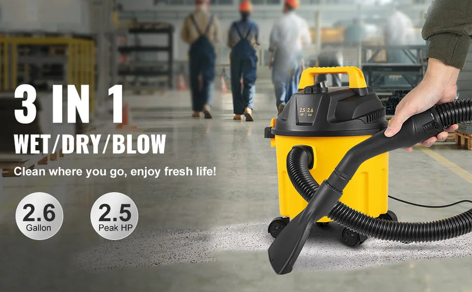 SucceBuy Wet Dry Vac 2.6 Gallon 2.5 Peak HP 3 in 1 Portable Shop Vacuum with Blowing Function  Attachment Storage for Floor