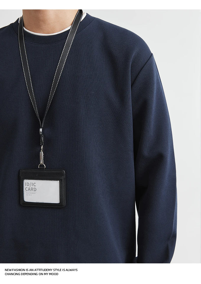 Men's Long Sleeve Casual Hoodie Loose Fit Round Neck White Top For Spring Autumn Versatile Sweatshirt Trendy Brand Men's Wear