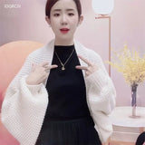 Spring Autumn Fashion Hollow Out Knitted Shawl New Long Sleeve Soft Mesh Cardigan Sweater Loose Elegant Female Knitted Cape