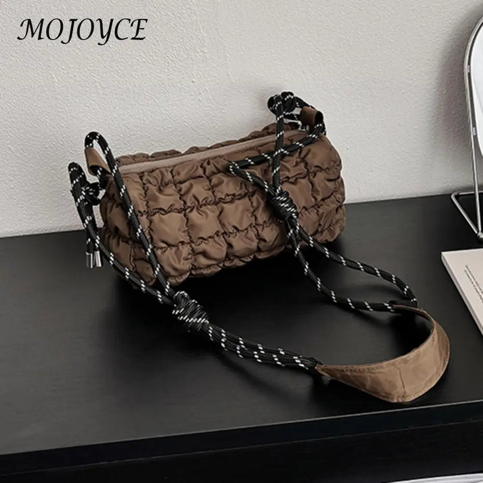 Stylish Women Quilted Cloud Bag with Braided Rope Strap Soft Shoulder Bag Perfect for Daily Use and Casual Outings