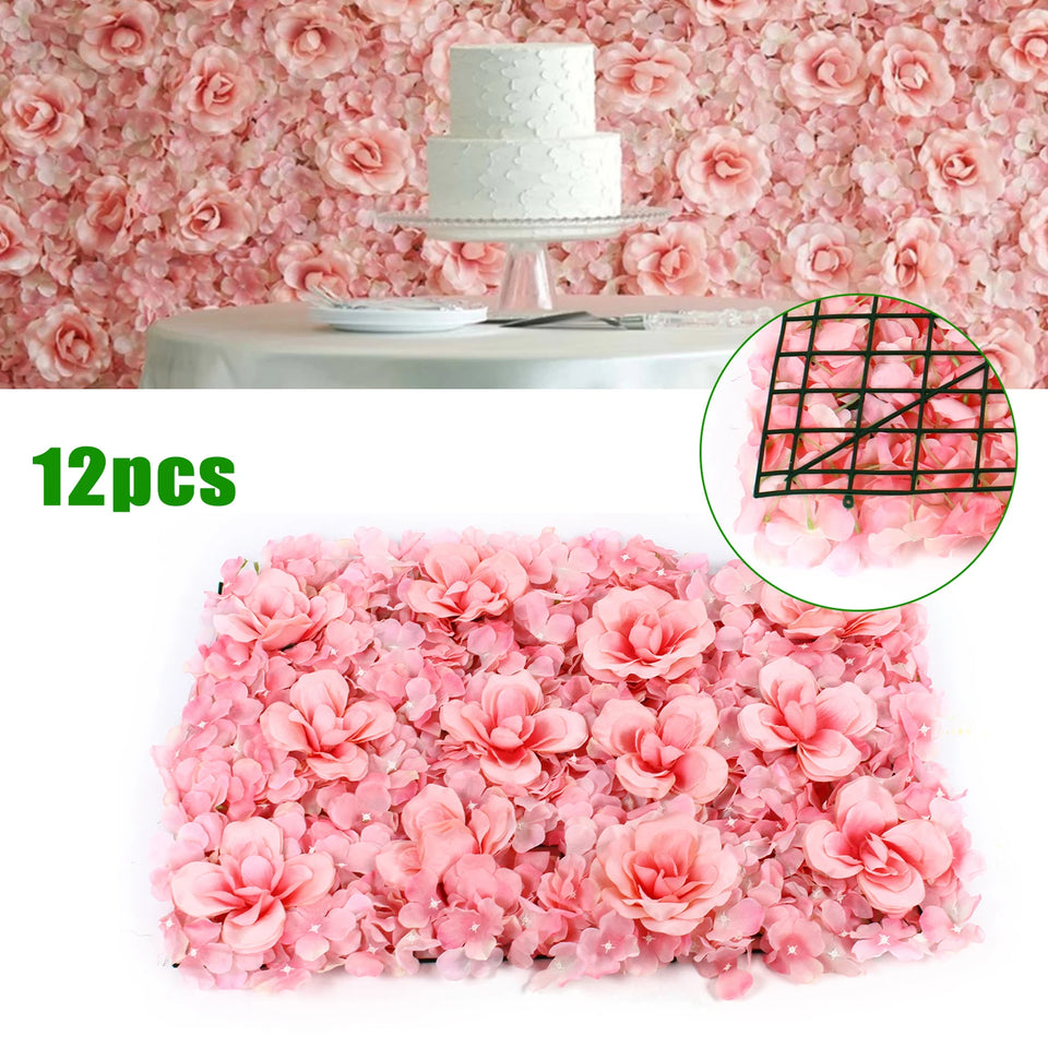 12PCS 60*40cm Blush Roses and Hydrangea Flowers Mat Wall Backdrop Panels Wedding Decorations