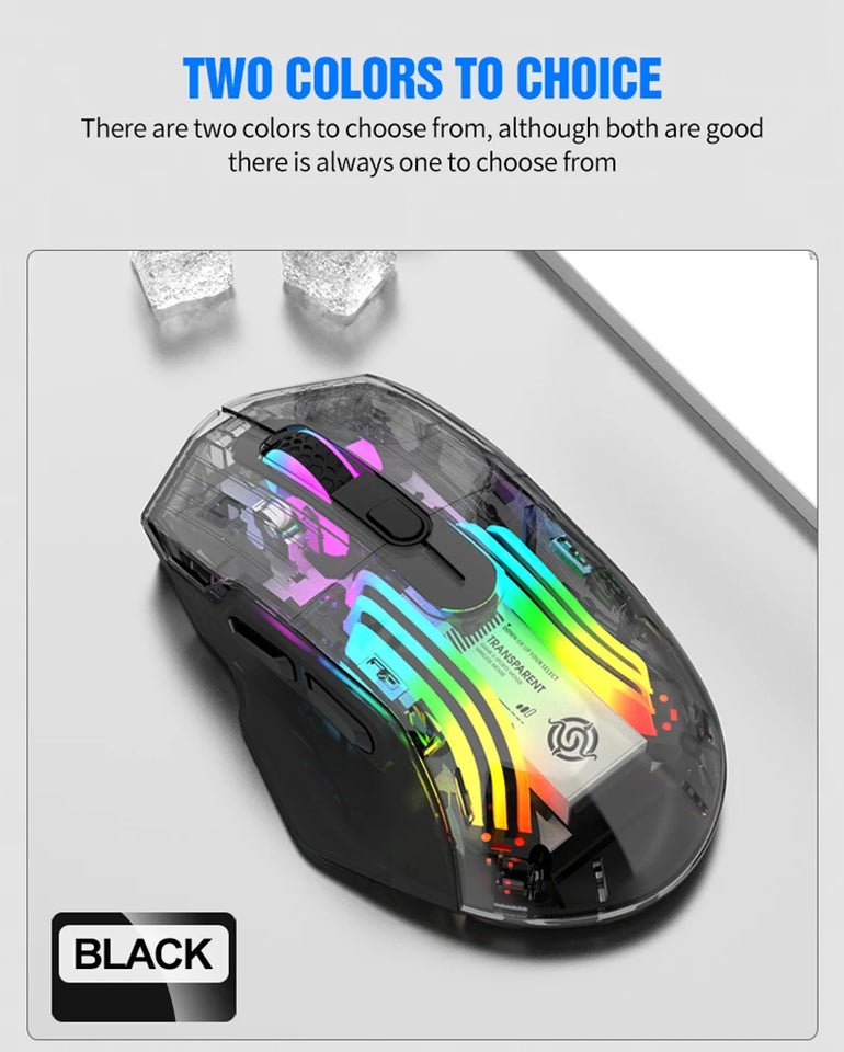 Aesthetic Clear Wireless Mouse for Women RGB Glow Tri-Mode Bluetooth Rechargeable Gaming Mouse for Laptop PC Office