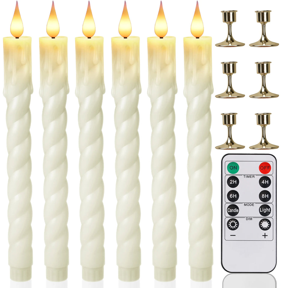LED Flameless Taper Candles 6.5/11" Battery Operated Fake Flickering Candlesticks Electric Long Candles for Wedding Home Decor