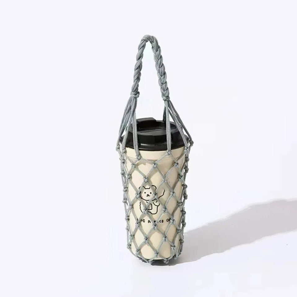 1 Hand Woven Mesh Bag,water Cup,portable Beverage and Coffee Bag,reusablehandheld Kettle Bag, Beverage Bag, Decorative Mesh Bag