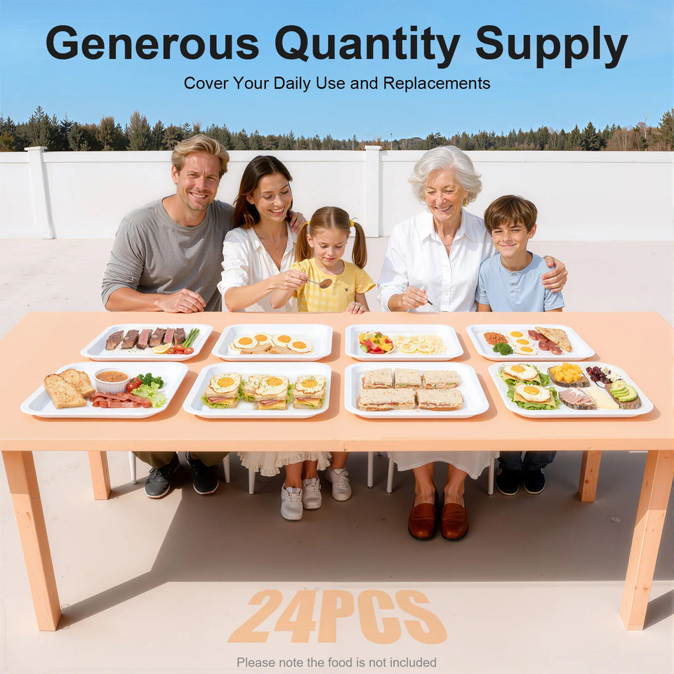 24Pcs Stackable Restaurant Trays Non-Slip Surface Commercial PP Food Serving Tray Set for Fast Food Hotel School Cafeteria