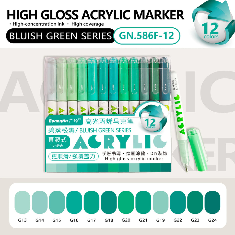 GuangNa 12 Colors/box Direct Liquid Hardhead High-gloss Acrylic Marker, for Student Notebook Writing, DIY Painting Graffiti