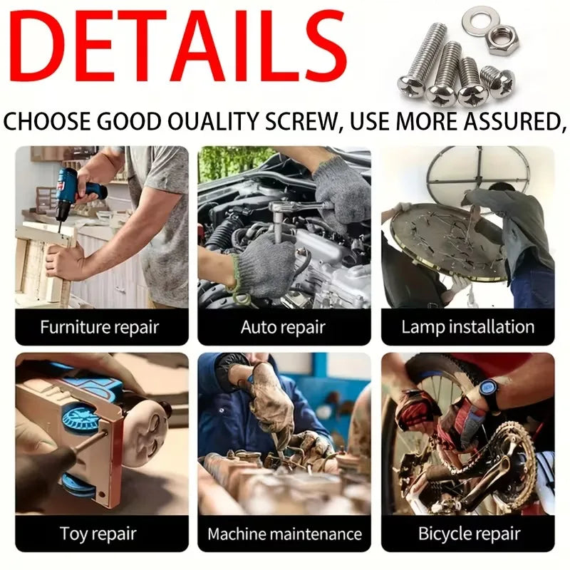 Stainless Steel Metric Screw and Nut Hex Assortment Tool Kit, M2 M2.5 M3 M4 M5 Sizes Fasteners Hardware Bolt Sets 320/700Pcs