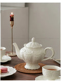 Ceramic European Style Tea Set French Relief Butterfly Flower Palace Pot Black Tea Cup Afternoon Tea Coffee Cup and Plate
