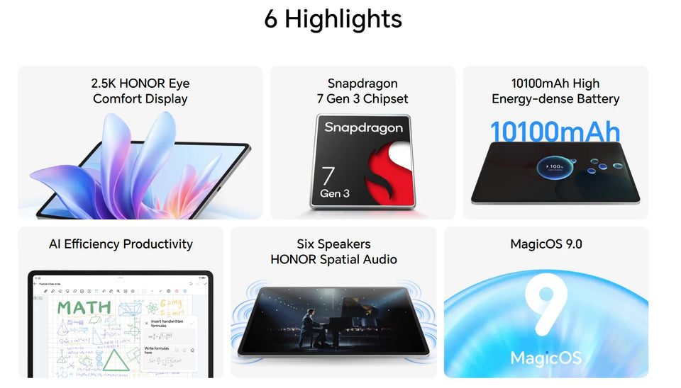 EU Version HONOR Pad 10 Tablet Wi-Fi 8GB+256GB 12.1-inch 120Hz 2.5K Display 10100mAh Battery Qualcomm Snapdragon 7 Gen 3 Android