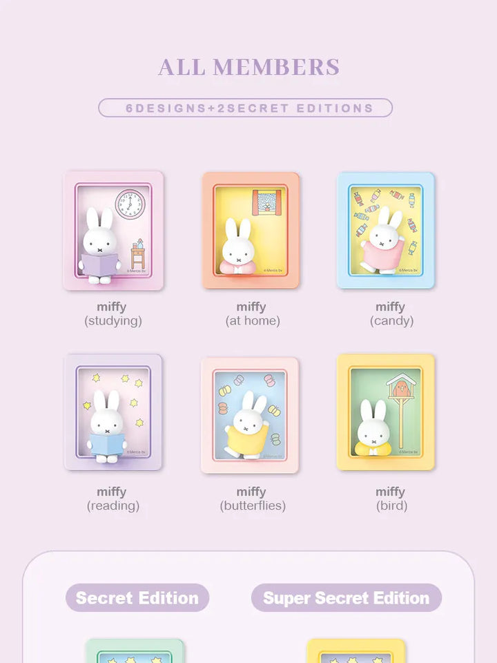 Miffy Photo Frame Phone Stand Blind Box Studying Reading Dreaming Rabbit Model Magnetic Refrigerator Sticker Decoration Gift