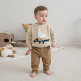 0-3T Toddler Baby Boy Girl Knit Sweater Silly Goose Embroidery Long Sleeve Knitted Sweatshirt Warm Fall Winter Clothes
