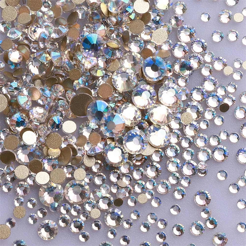1440Pcs Mix Size Glass Flatback Rhinestone Glitter Crystal AB Round Diamond Non Hotfix Glue On Stone for DIY Nail Art Decoration