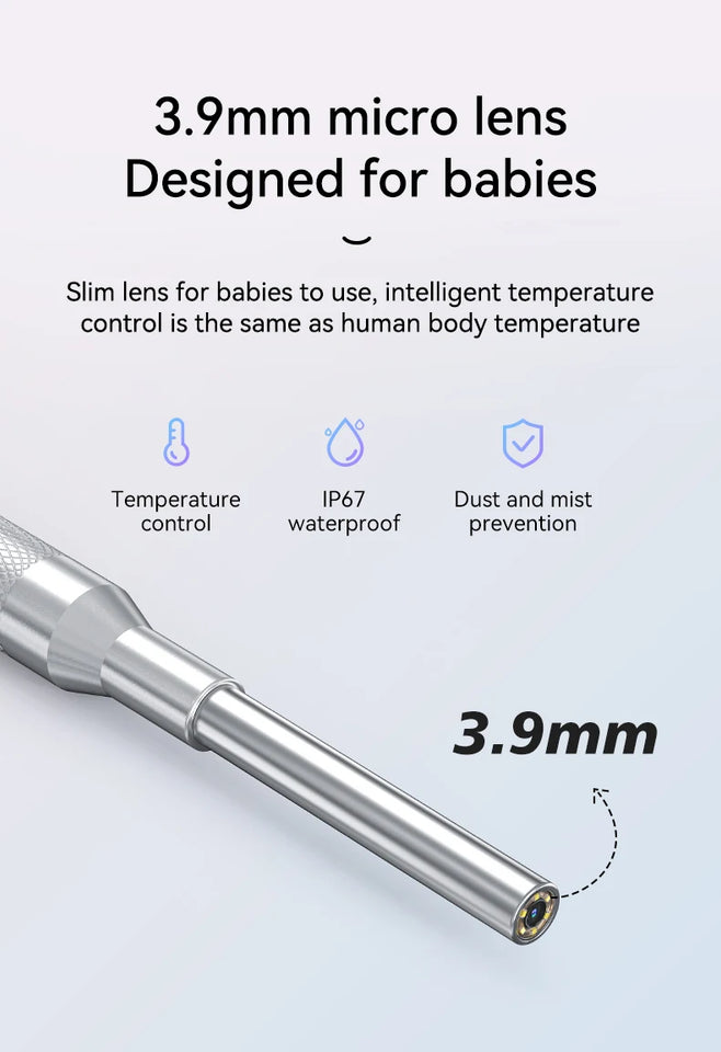 Ear Otoscope With 6LED Lights 3.9mm Ultra-Thin 1080PHD Smart Visual Ear Camera Digital Otoscope for Kids and Adults