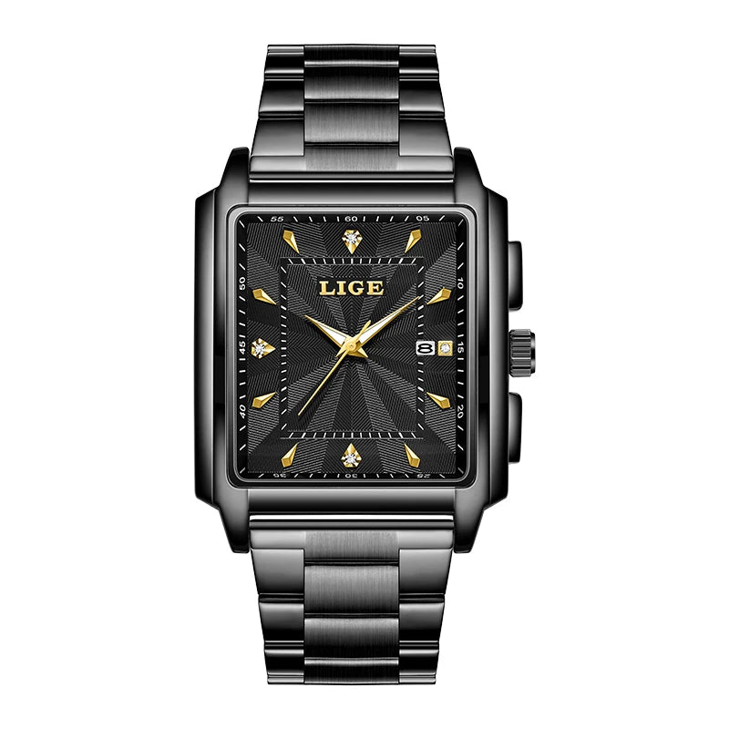 LIGE Fashion Business Watch Men Square Sport Waterproof Watches For Men Top Brand Luxury Military Quartz Chronograph Wristwatch