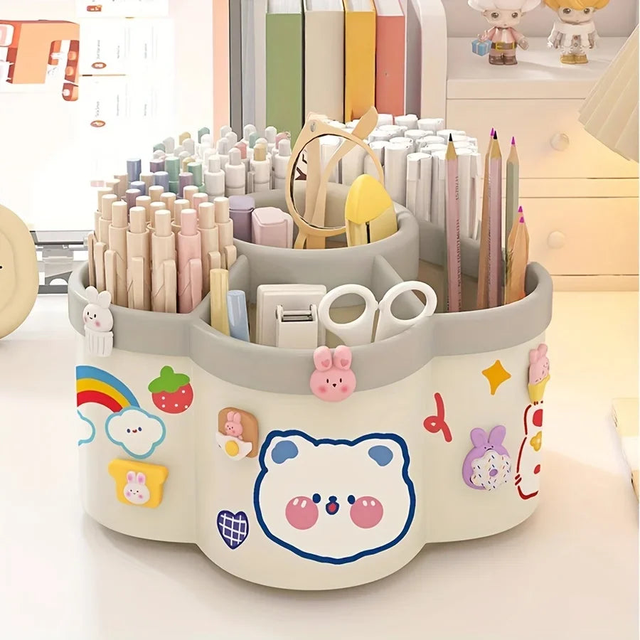 1 Piece of 360 ° Rotating Pen Holder - Multifunctional Office Desk Organizer, Suitable for Makeup Pens and Student Stationery