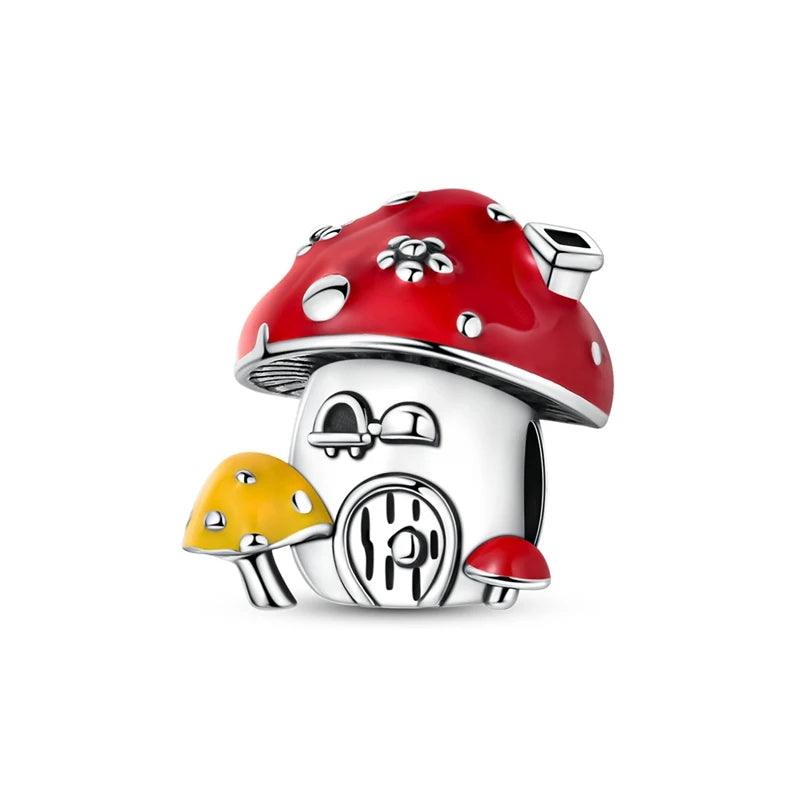 Red Series 925 Sterling Silver Koi Firecracker Dragon Heart Mushroom Coffee Machine Charm Fit DIY Bracelet Necklace Niche Gifts