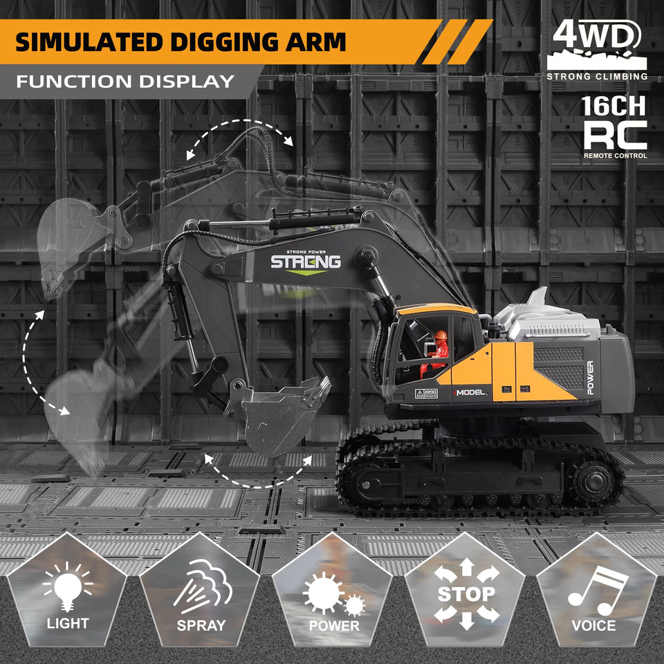 ZWN 1/16 1/20 Remote Control Excavator Dump Truck RC Model Car Toy Professional Alloy Simulation Construction Vehicle for Kids
