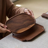 Retro Walnut Tea Tray Wooden Round Serving Platter Tray Leaf Storage Wooden Tea Tray Plate Tea
