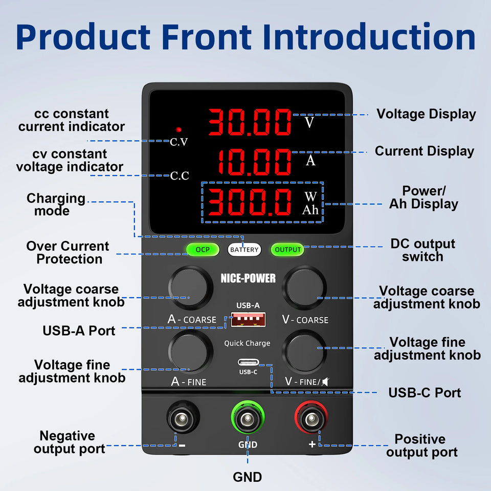 NICE-POWER Bench Lab DC Power Supply Adjustable 30V 60V Laboratory OCP OUTPUT 10A Charging of Lithium Iron Phosphate Batteries