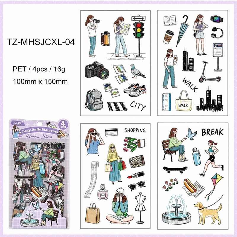 JIANWU Good Collection Book Series Vintage Life Character Landscape Material Collage PET Sticker Creative DIY Journal Stationery