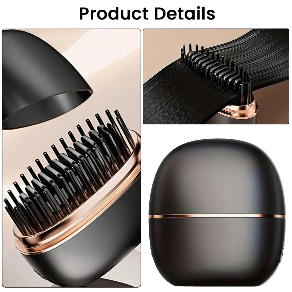 Wireless Hair Straightener Brush USB Rechargeable 30s Fast Heat 3 Temperature for Straight & Curly Hair Types Mini Travel Styler