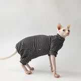 Four Legged Striped Shirt Hat Tail Cover Suit for Sphynx Cat Spring Black Sweatshirt for Kittens Hairless Warm Autumn Costumes
