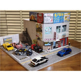 Diorama 1/64 Car Parking Lot with LED Lighting Japanese Commercial Building Model Scene Garage Display Model US