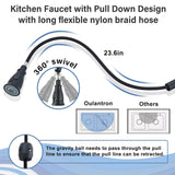 Matte Black Kitchen Sink Faucet with Pull Down Sprayer 1 Handle 2 Hole Mixer Tap Hot and Cold Taps