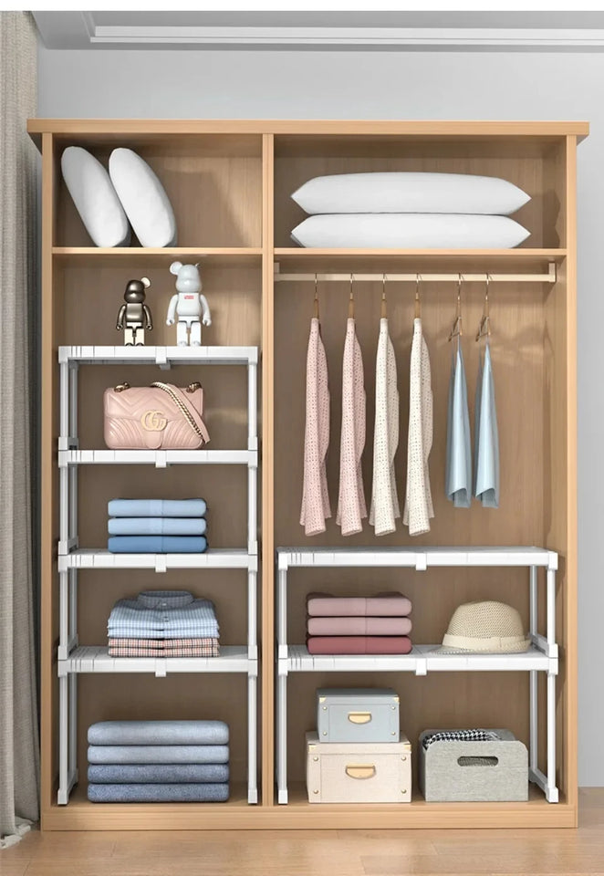 Closet Shelf Wardrobe Organizer Stackable Shelves Clother Storage Rack Telescopic Punch-Free Adjustable Wardrobe Divider Board