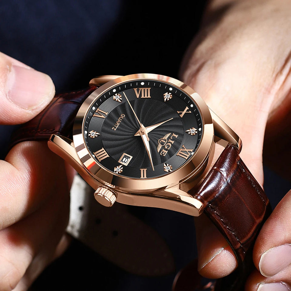 LIGE New Luxury Watch for Men Military Leather Man Wristwatch Quartz Clock Waterproof Luminous Date Week Men's Watches Reloj+box