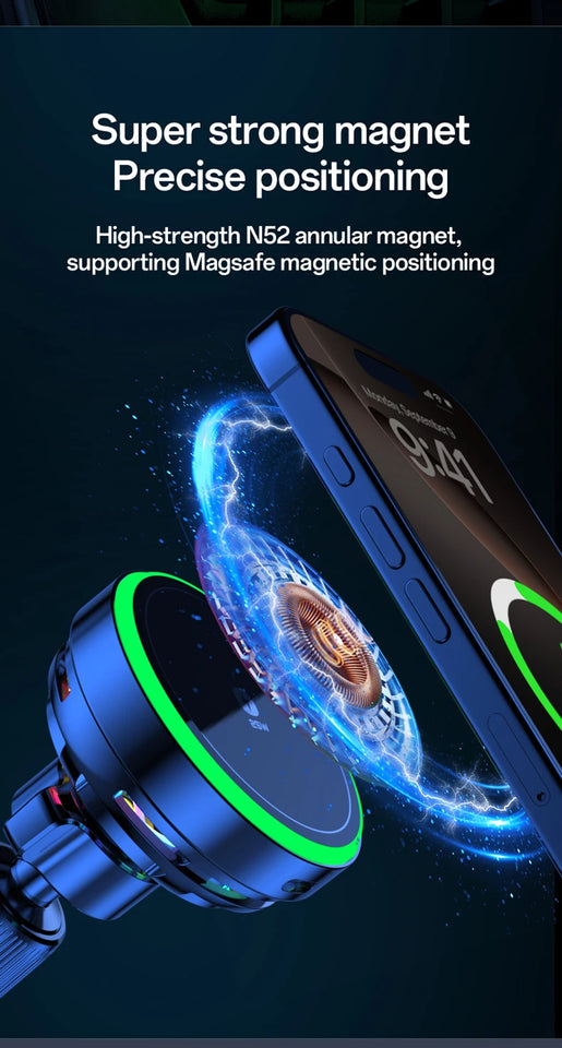 Qi2.2 Car Magnetic Wireless Charger Stand  LED Phone Holder  Air-Cooling Fast Charging Station For Magsafe iPhone 17~12 Pro Max