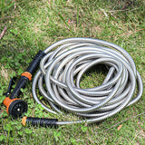 Garden Hose Stainless Steel Water Hose with 10 Functions Adjustable Spray Nozzle Heavy-Duty Metal Garden Hose for Yard Lawn