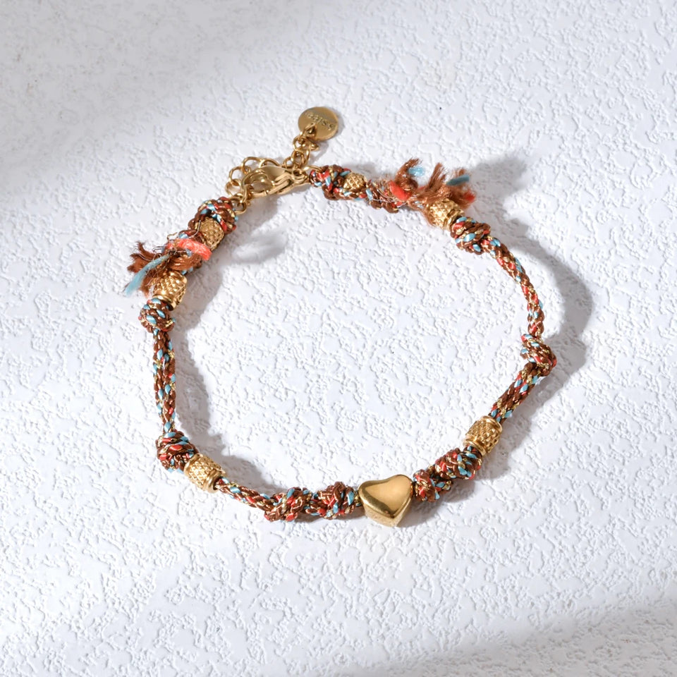 Boho New 2025 Creative Color Rope Heart Beads Bracelet 18K Gold Plated Stainless Steel Fashion Jewelry Accessories