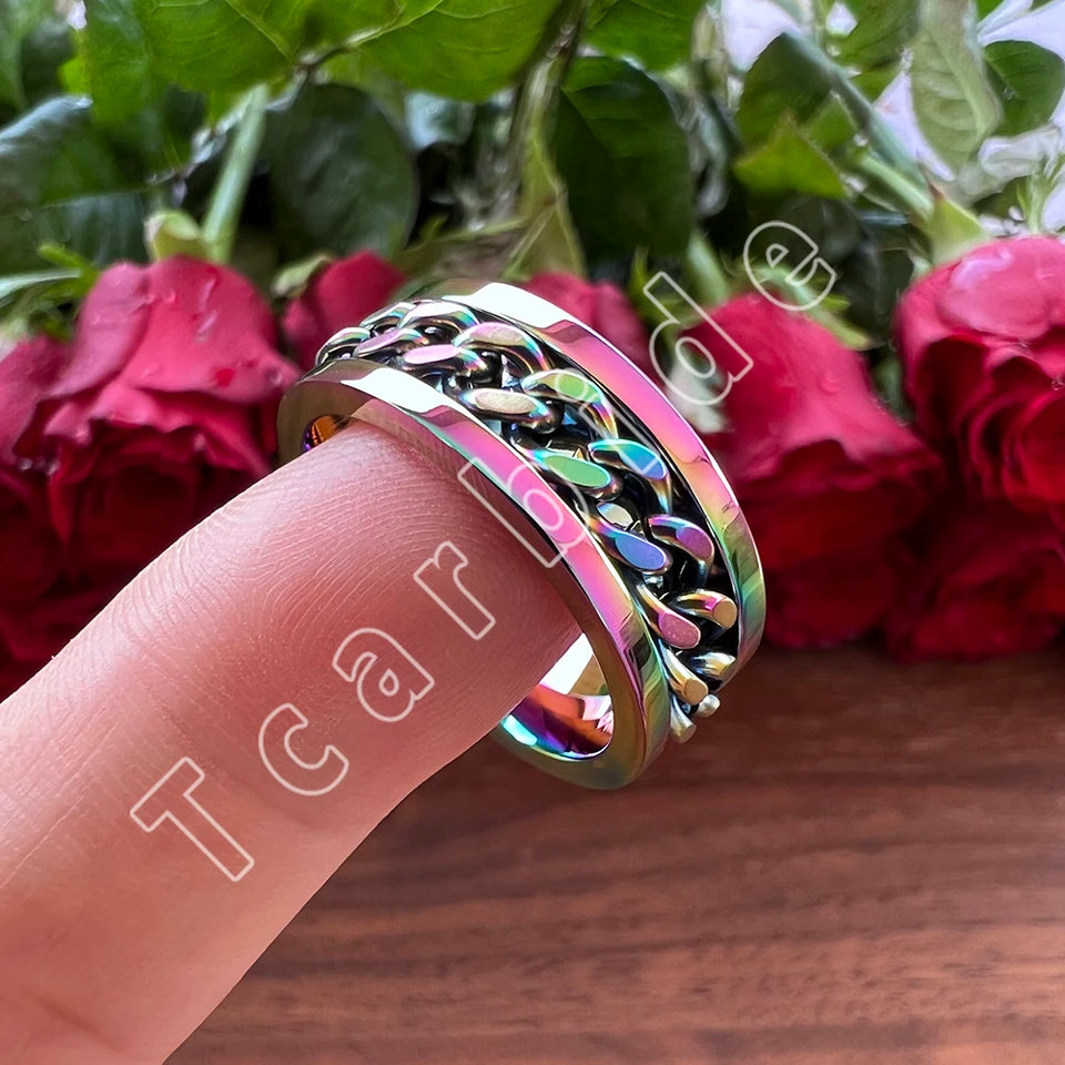 Dropshipping 8mm New Arrivals Men Women Stainless Steel Rotate Chain Ring Stepped Grooved Brushed Festival Fashion Gift Jewelry