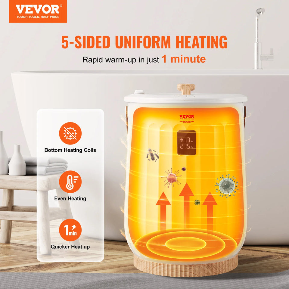 SucceBuy Towel Warmer 20L Large Towel Warmer Bucket with LED Screen Auto Shut Off Child Safety Lock Heat 4-Level Time Adjustable