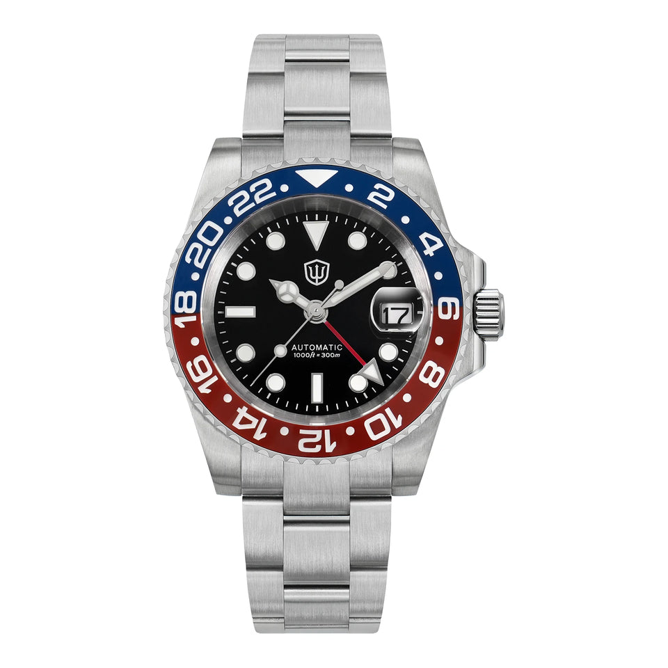 Watchdives WD16760 V2 GMT Watch NH34 Automatic Movement Sapphire Luminous Watches Stainless Steel 300m Waterproof Wristwatch